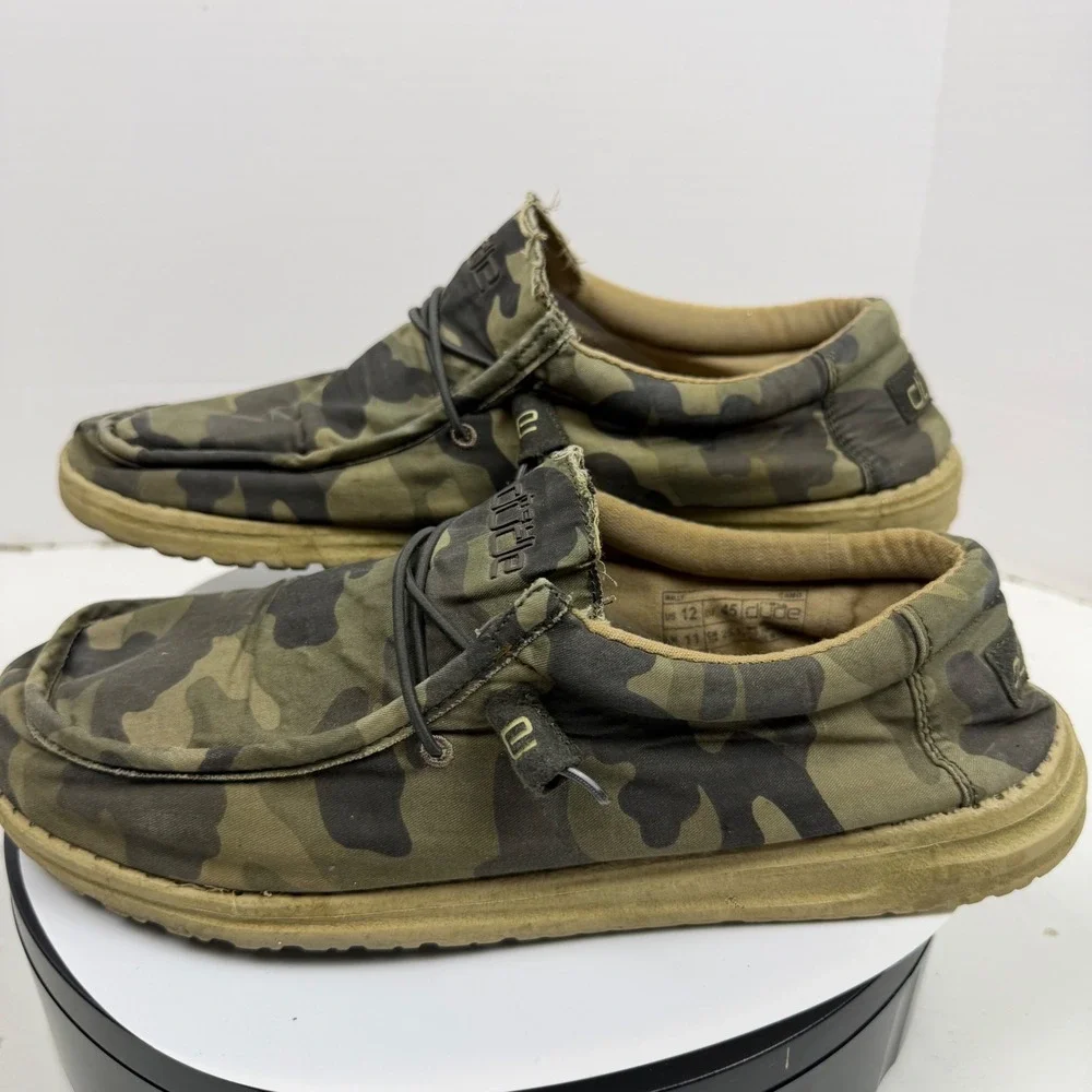 Hey Dude Wally Camo Mens Size 12 Green Camouflage Canvas Slip On Loafers Shoes